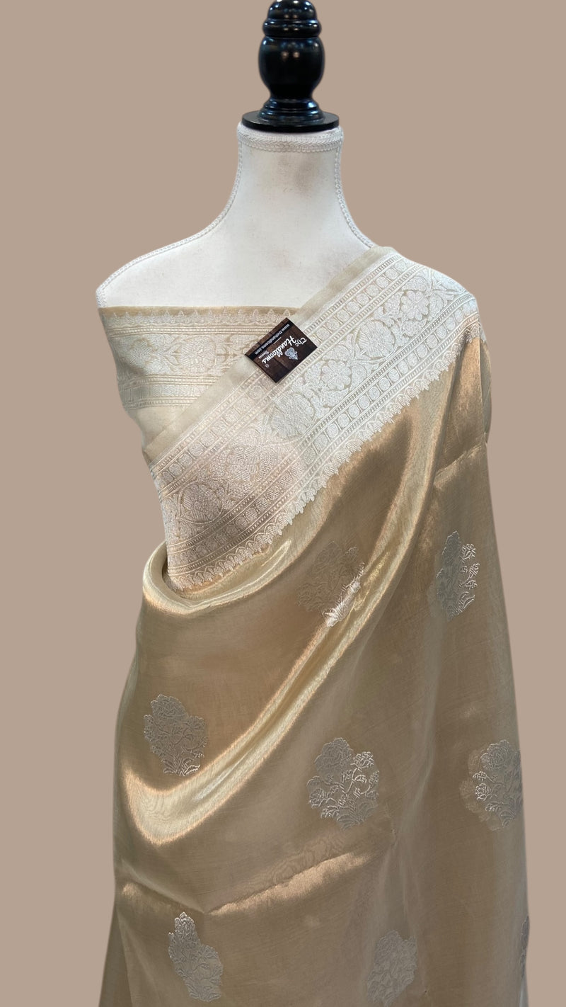Pure Kora Handloom Banarasi All Over Kadua Motifs Saree - The Handlooms
