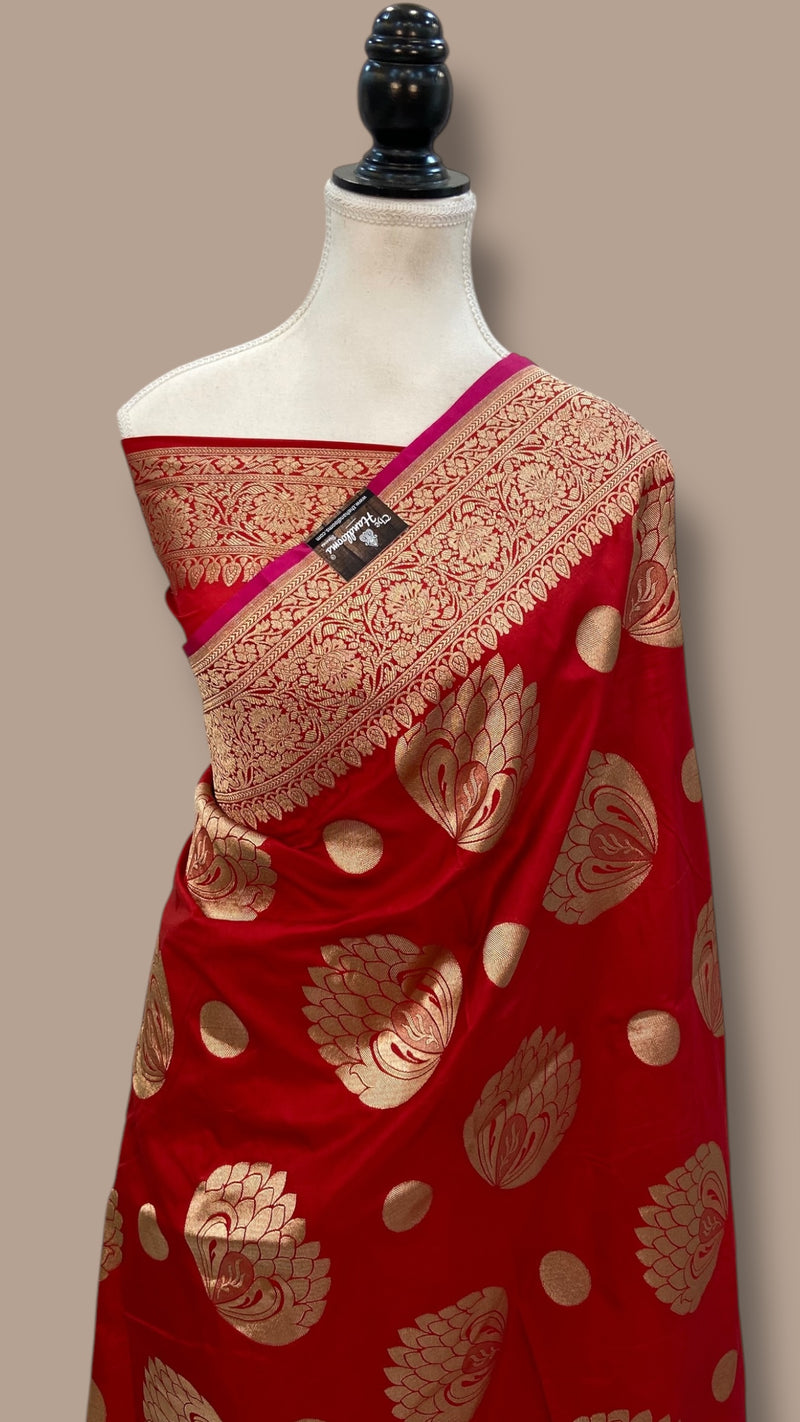 Pure Satan Silk Banarasi Handloom Saree - All over Motifs Work - The Handlooms