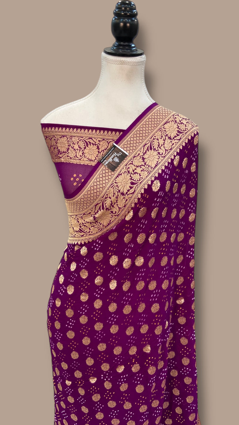 Pure Georgette Banarasi Bandhej Handloom Saree - The Handlooms
