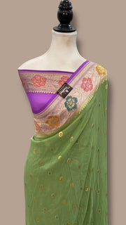 Pure Khaddi Georgette Handloom Banarasi Saree - All over Jaal Work With Meenakari - The Handlooms