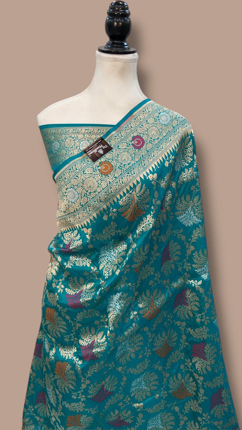 Pure Katan Silk Banarasi Handloom Saree - All over Jaal work With Meenakari - The Handlooms