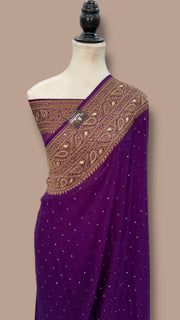 Khaddi Georgette Handloom Banarasi Saree with Handwork: Gota Patti, Zardozi, Diamond Chain, Katdana, and Abla Detailing - The Handlooms