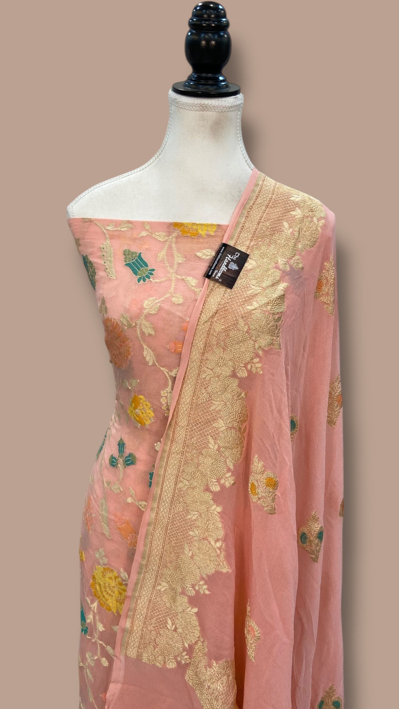 Khaddi Georgette Banarasi Dress material with Meenakari - The Handlooms