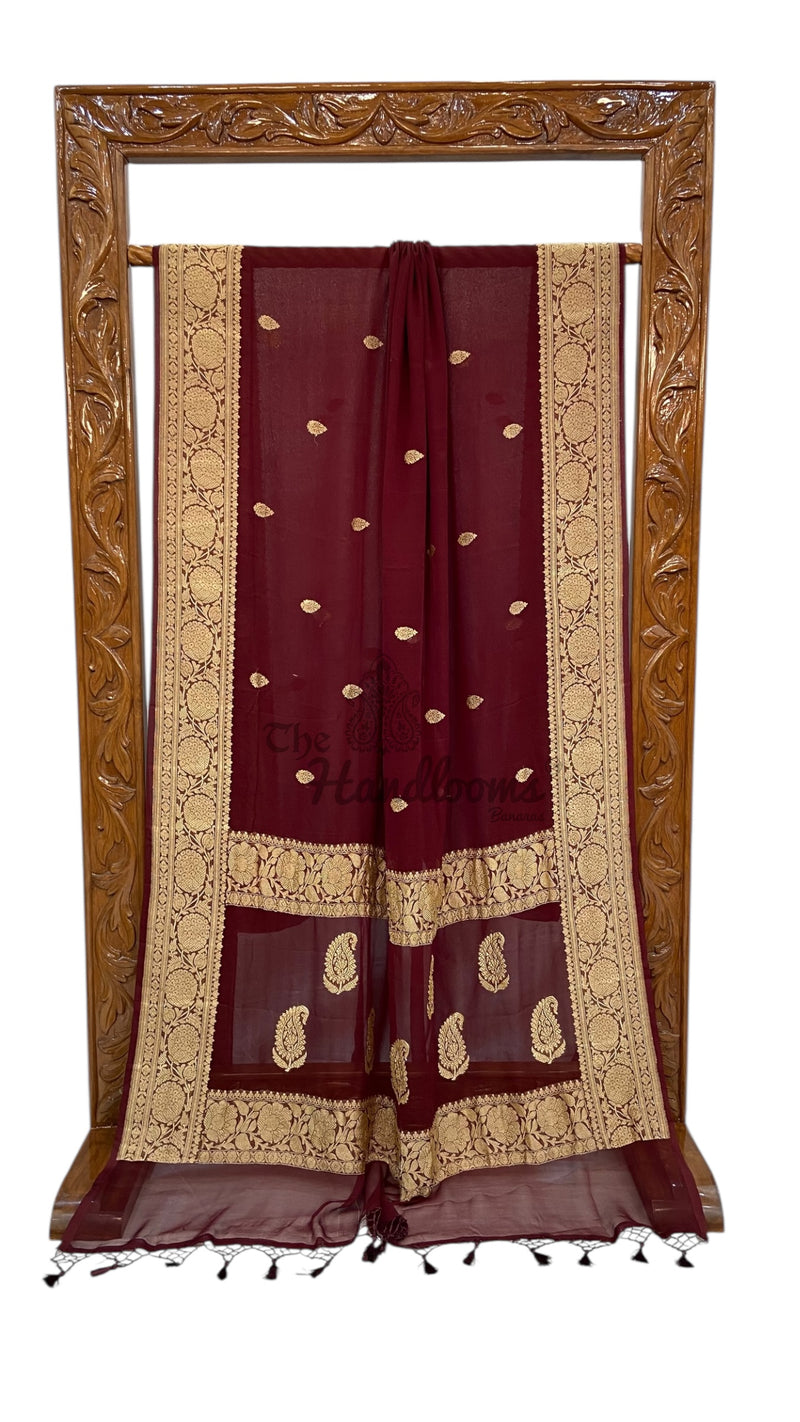 Pure Georgette Banarasi Saree - Gold zari - The Handlooms