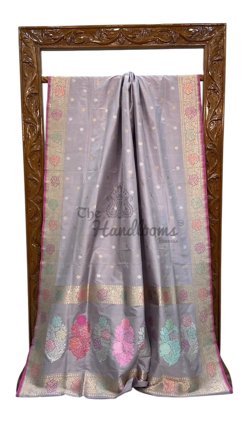 Pure Katan Silk Banarasi Handloom Saree - All Over Sona Roopa Kadua Motifs - The Handlooms