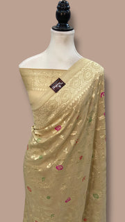 Moonga Georgette Handloom Banarasi Saree - All Over Jaal Work With Meenakari - The Handlooms