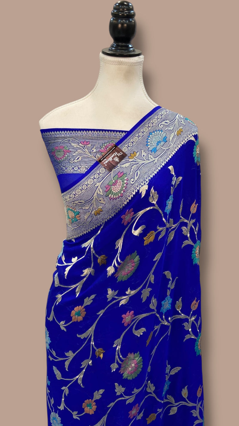 Pure Khaddi Georgette Handloom Banarasi Saree - All over Jaal Work With Meenakari - The Handlooms