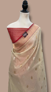 Pure Kora Handloom Banarasi All Over Kadua Motifs Saree - The Handlooms