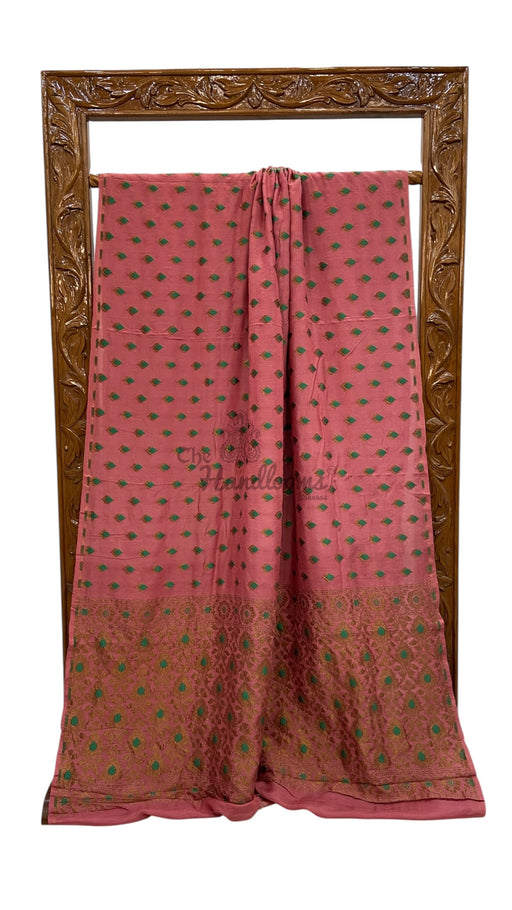 Moonga Georgette Handloom Banarasi Saree - All Over Jaal Work With Meenakari - The Handlooms
