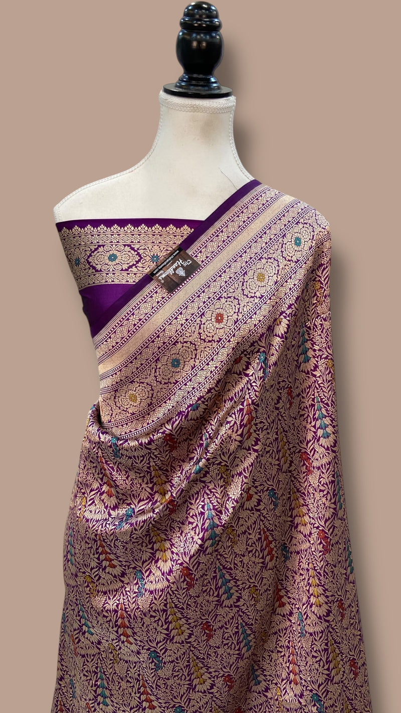 Regal Pure Katan Silk Banarasi Saree – Handwoven Tanchui Brocade with Meenakari Work - The Handlooms