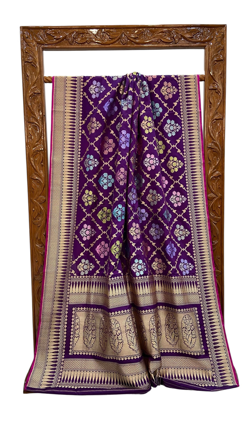 Ektara Pure Katan Silk Banarasi Handloom Saree - All over kadiyal Jaal work - The Handlooms