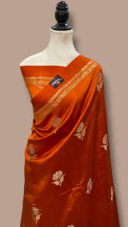 orange Pure Mango Silk Banarasi Handloom Saree - The Handlooms