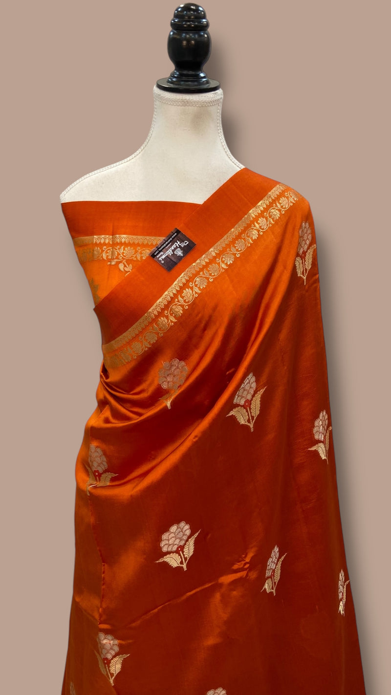orange Pure Mango Silk Banarasi Handloom Saree - The Handlooms