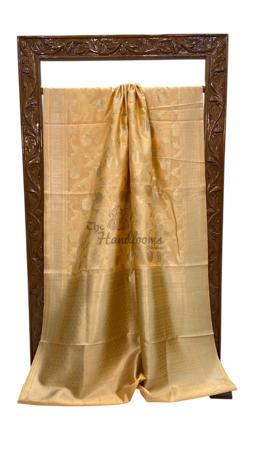 Creamy Gold Pure Chiniya Silk Khaddi Handloom Banarasi Saree - The Handlooms