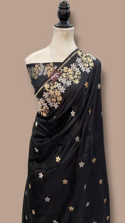 Nita Ambani in Black Pure Katan Silk Banarasi Handloom Saree - All Over Sona Roopa Motifs - The Handlooms