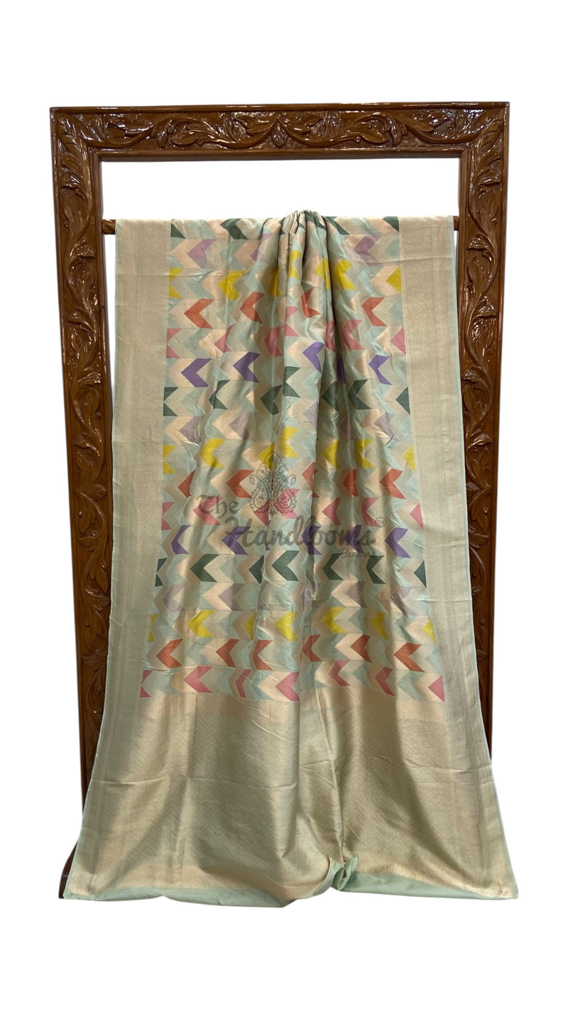 Multicolor Pure Katan Silk Banarasi Handloom Saree - All over Jaal Work With Rangkart - The Handlooms