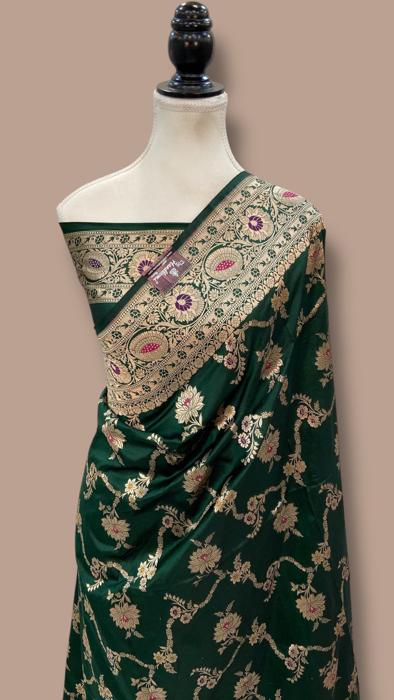 Pure Katan Silk Banarasi Handloom Saree - All Over Jaal Work - With Meenakari - The Handlooms