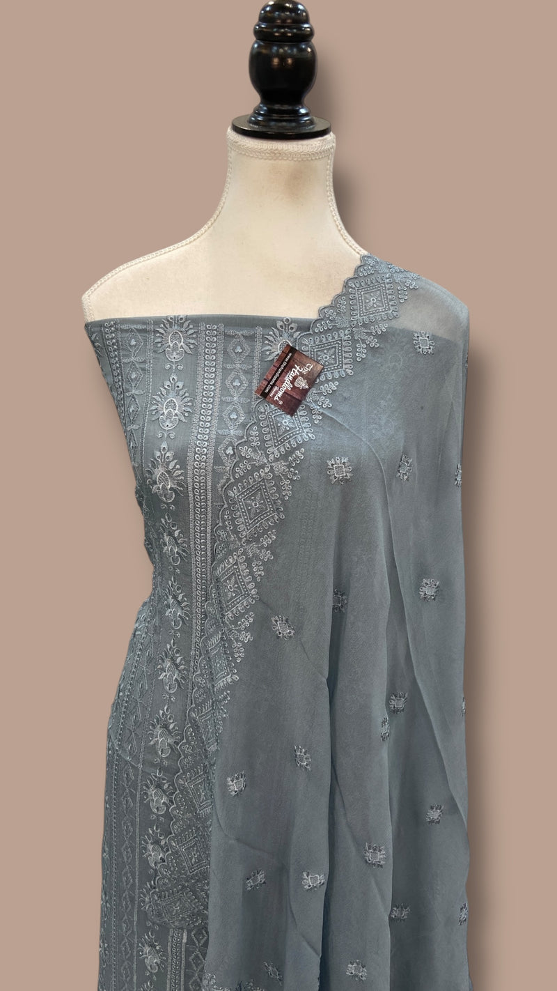 Pure Georgette Banarasi Chikankari Dress Material - The Handlooms