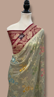 Tussar Georgette Handloom Banarasi Saree - All Over Jaal work With Meenakari - The Handlooms