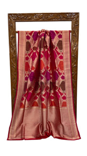 Multicolor Pure Katan Silk Banarasi Handloom Saree - All over Jaal Work With Rangkart - The Handlooms