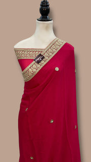 Pure Georgette Handloom Banarasi Saree with Handwork Lace - The Handlooms