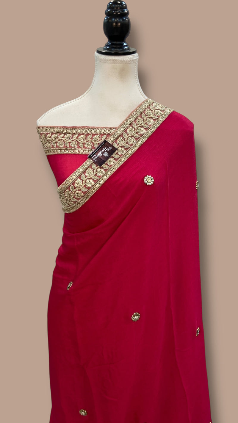 Pure Georgette Handloom Banarasi Saree with Handwork Lace - The Handlooms