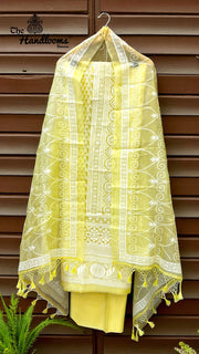 Pure Organza Chikankari Handloom Banarasi Dress Material - The Handlooms