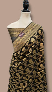 Black Georgette Banarasi Saree - The Handlooms