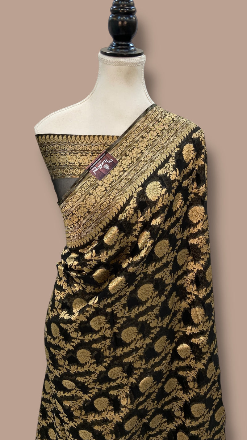 Black Georgette Banarasi Saree - The Handlooms