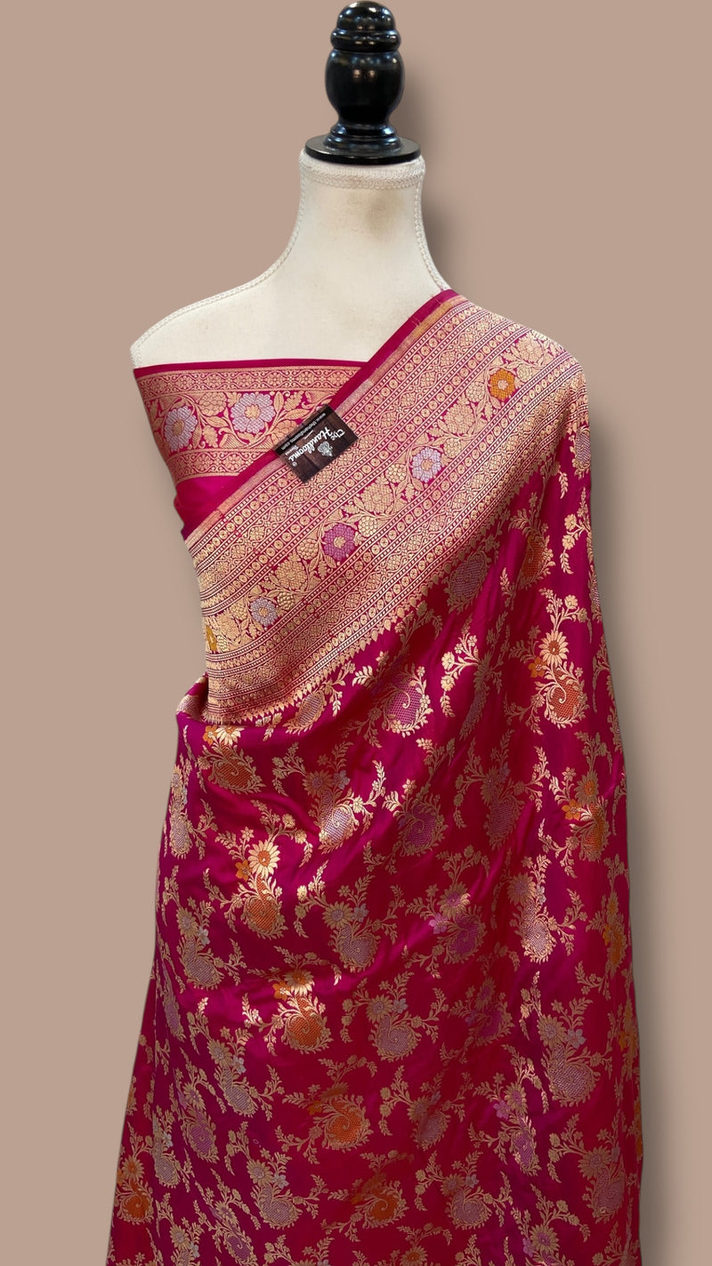 Pure Katan Silk Banarasi Handloom Saree - All over Jaal work With Meenakari - The Handlooms