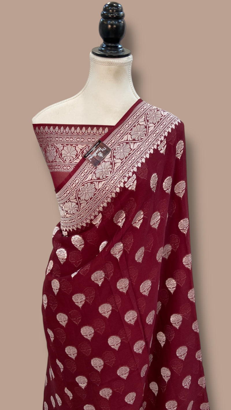 Pure Khaddi Georgette Banarasi Saree Silver Zari - The Handlooms