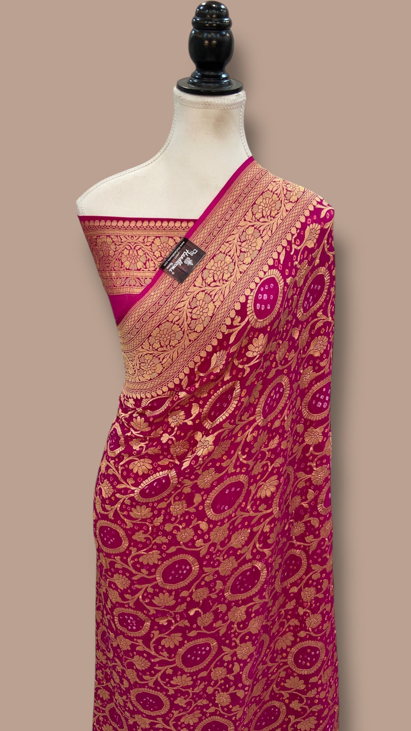 Pure Georgette Banarasi Bandhej Handloom Saree - The Handlooms