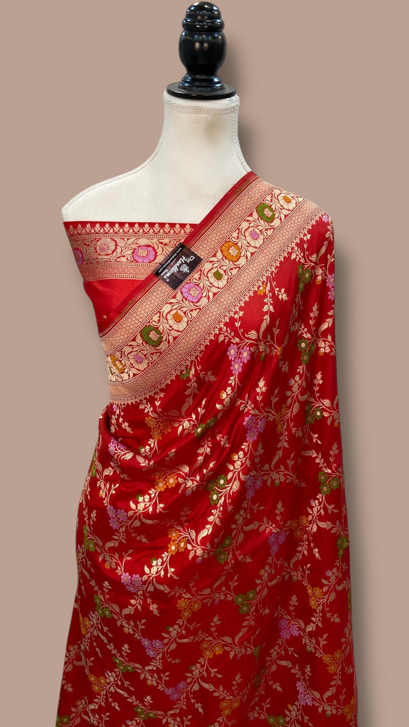 Pure Katan Silk Banarasi Handloom Saree - All over Jaal Work With Meenakari - The Handlooms