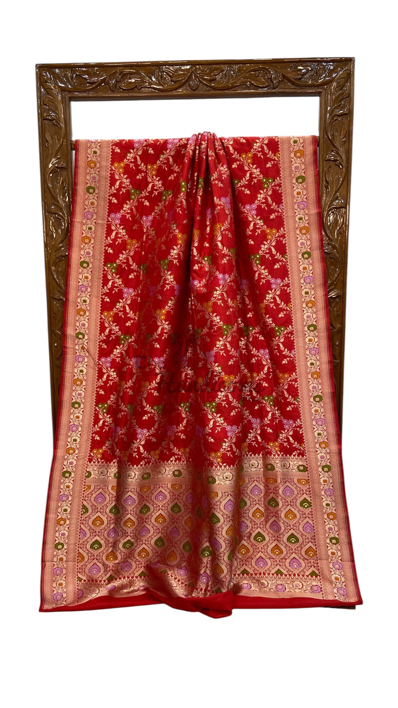 Pure Katan Silk Banarasi Handloom Saree - All over Jaal Work With Meenakari - The Handlooms