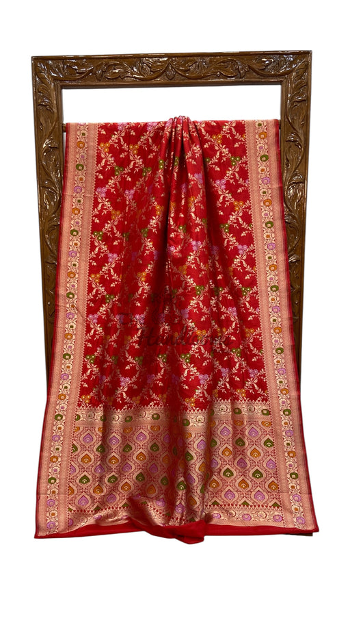 Pure Katan Silk Banarasi Handloom Saree - All over Jaal Work With Meenakari - The Handlooms