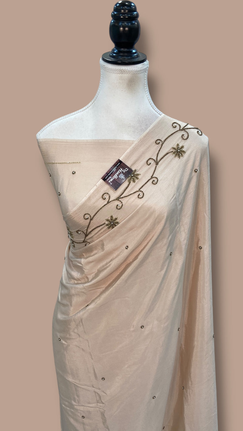 Pure Crepe Silk Handloom Banarasi Saree with Handwork - The Handlooms