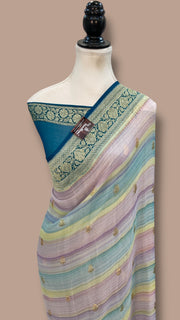 Pure Khaddi Georgette Handloom Banarasi Saree with water zari - The Handlooms