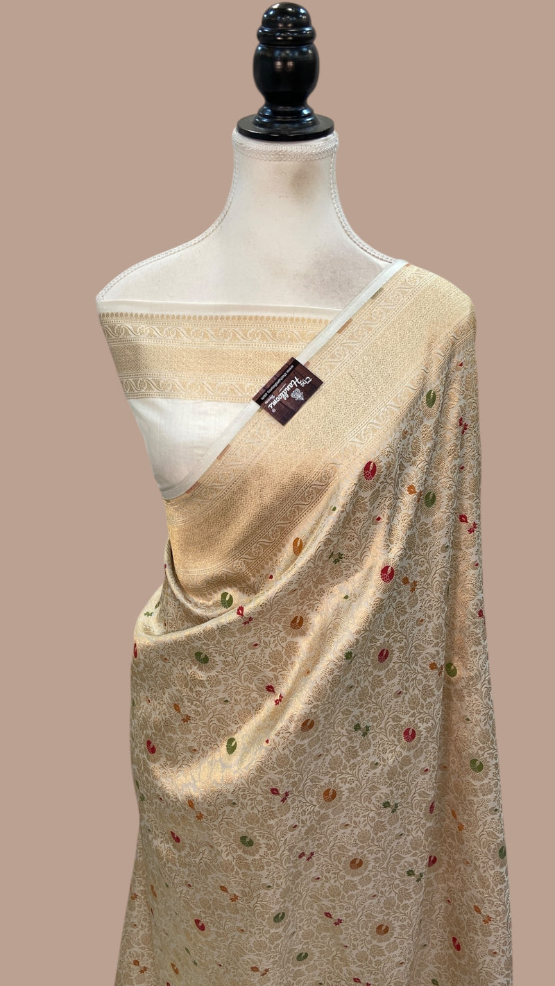 Regal Pure Katan Silk Banarasi Saree – Handwoven Tanchui Brocade with Meenakari Work - The Handlooms