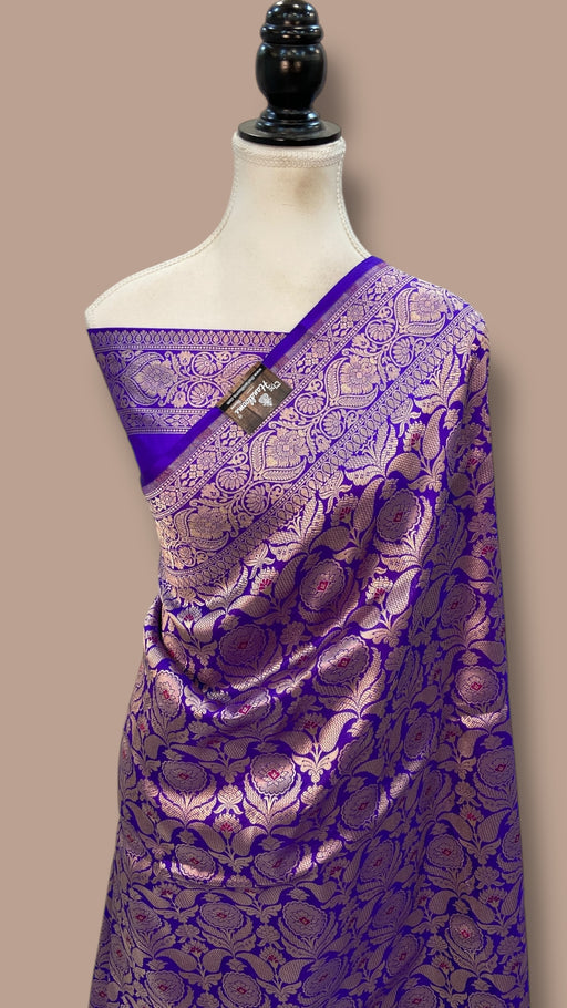 Regal Pure Katan Silk Banarasi Saree – Handwoven Tanchui Brocade with Meenakari Work - The Handlooms