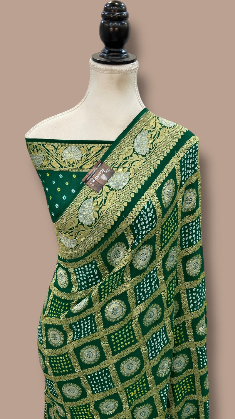 Pure Georgette Banarasi Bandhej Handloom Saree - The Handlooms
