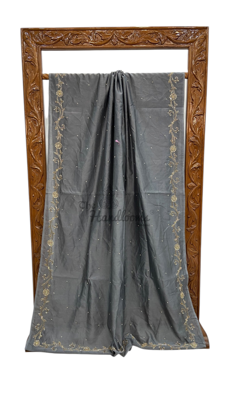 Pure Chanderi Cotton Handloom Banarasi Saree - Handwork - The Handlooms