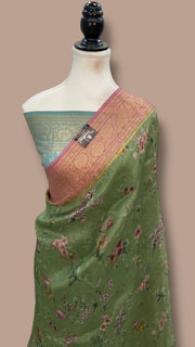 Pure Organza Handloom Banarasi Saree - Digital Print - The Handlooms