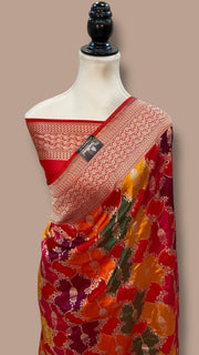 Multicolor Pure Katan Silk Banarasi Handloom Saree - All over Jaal Work With Rangkart - The Handlooms