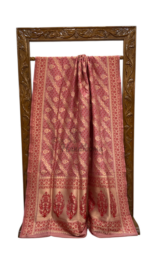 Regal Pure Katan Jamdani Silk Banarasi Saree – Handwoven Tanchui Brocade - The Handlooms