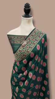 Pure Katan Jamdani Silk Handlooms Banarasi Saree - All Over Motifs - The Handlooms