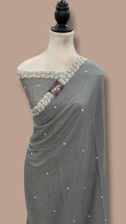 Pure Crepe Silk Handloom Banarasi Saree with Handwork - The Handlooms