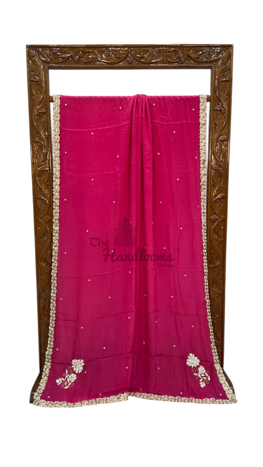 Pure Crepe Silk Handloom Banarasi Saree with Handwork - The Handlooms
