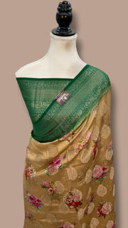 Pure Chiniya Silk Handloom Banarasi Saree Digital Print - The Handlooms