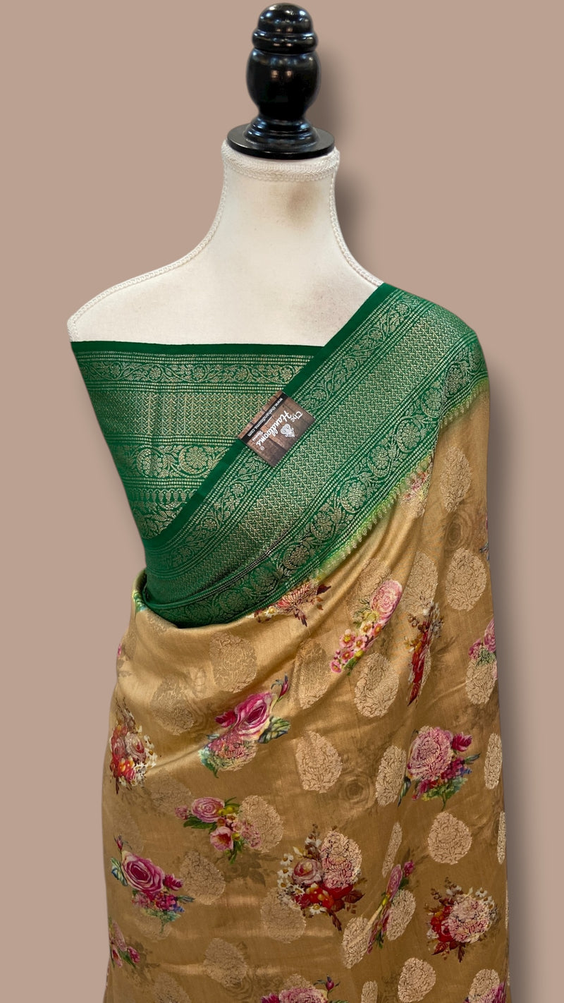 Pure Chiniya Silk Handloom Banarasi Saree Digital Print - The Handlooms