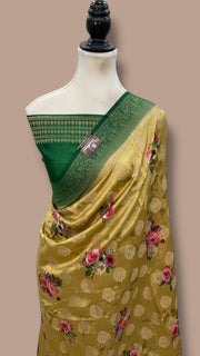 Pure Chiniya Silk Handloom Banarasi Saree Digital Print - The Handlooms